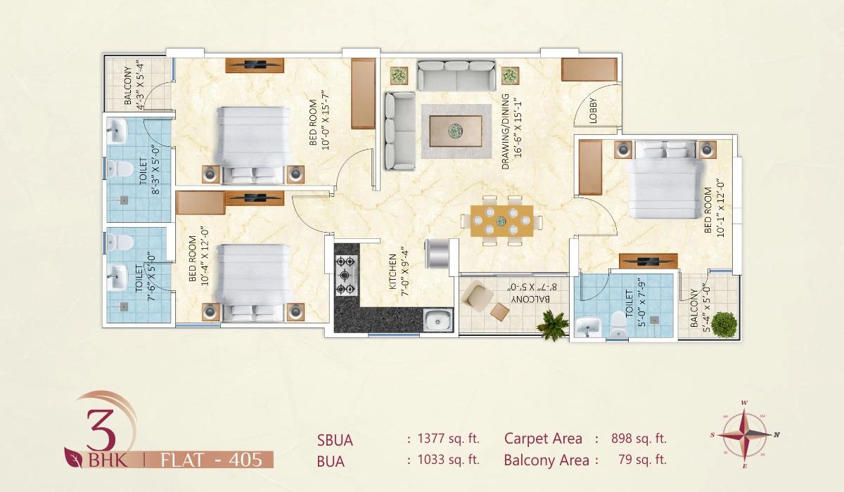 3 BHK Floor Plan