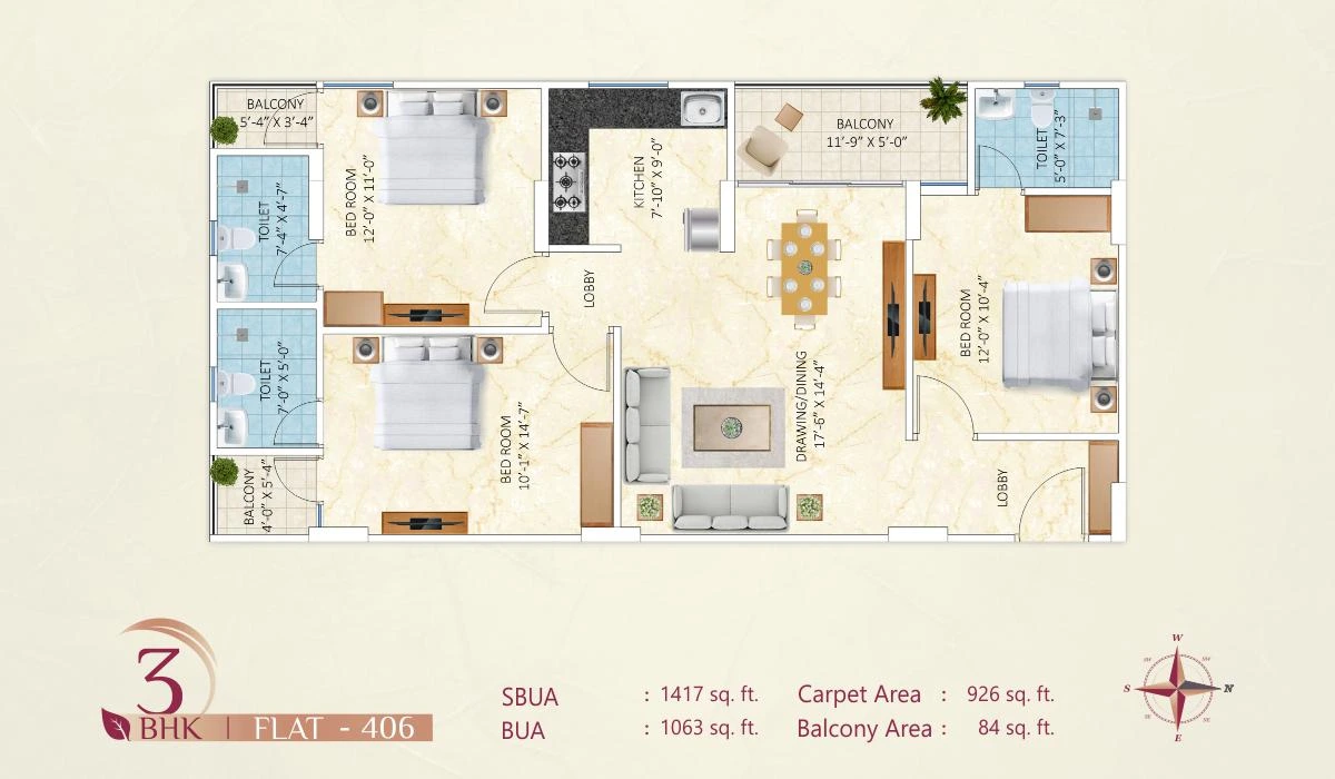 3 BHK Floor Plan