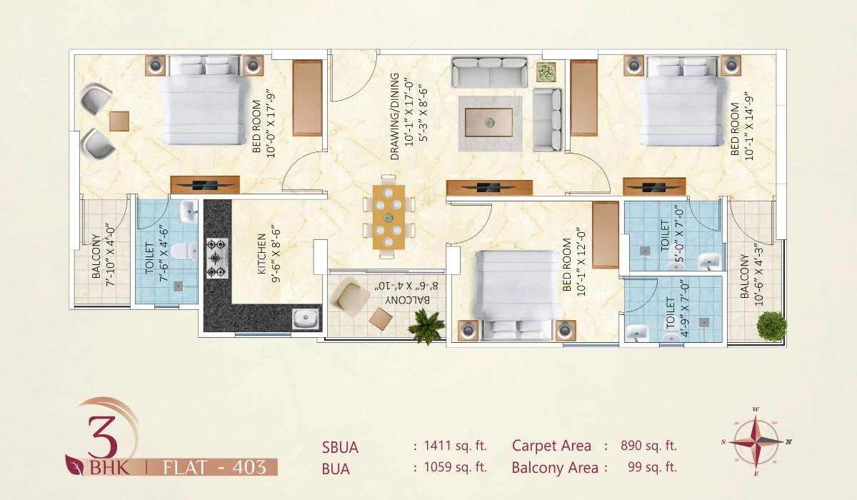 3 BHK Floor Plan