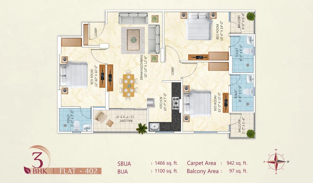 3 BHK Floor Plan