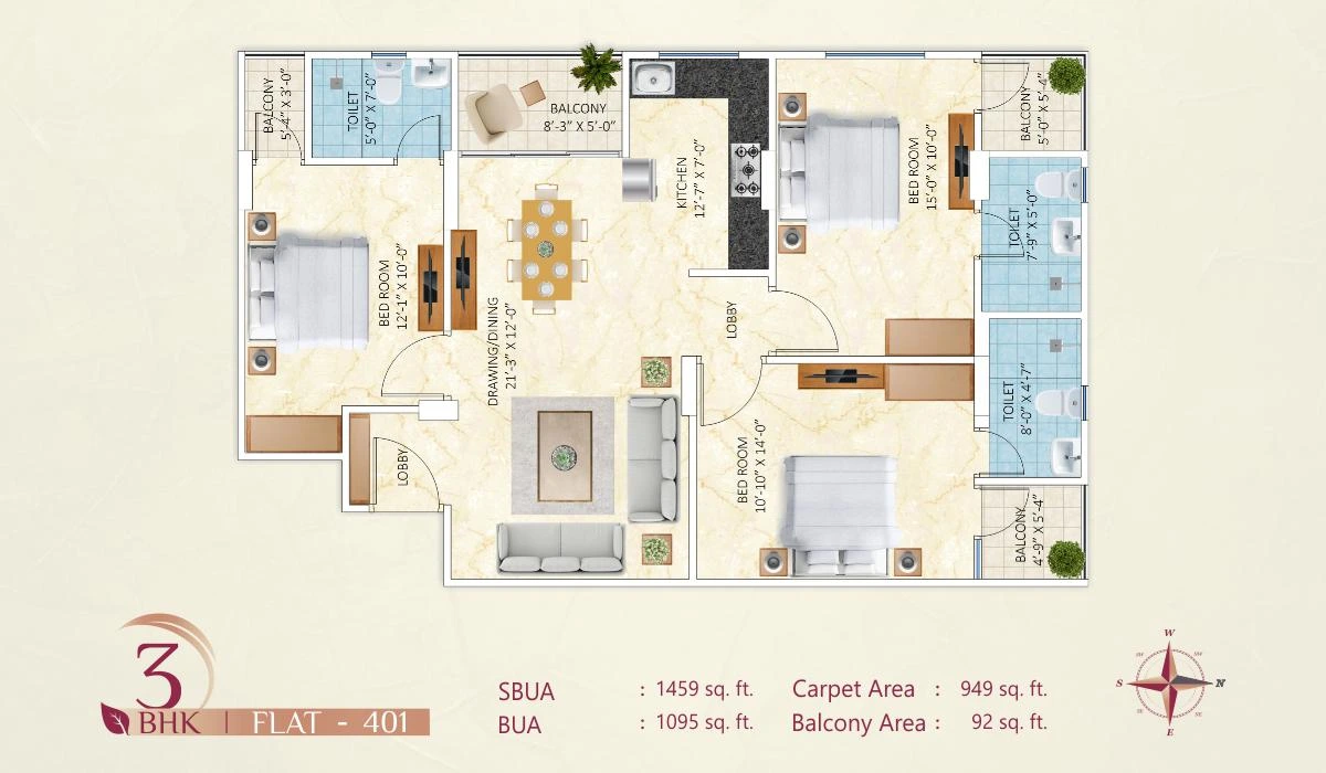 3 BHK Floor Plan