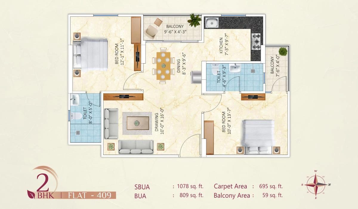 2 BHK Floor Plan