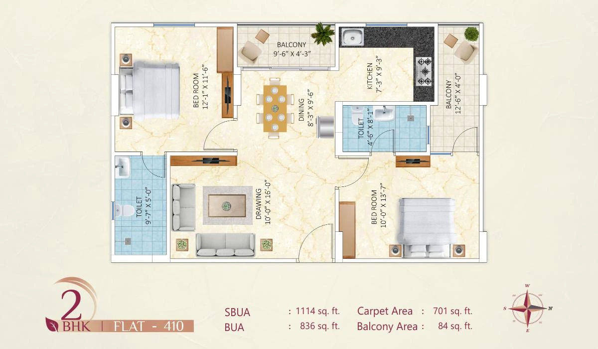 2 BHK Floor Plan