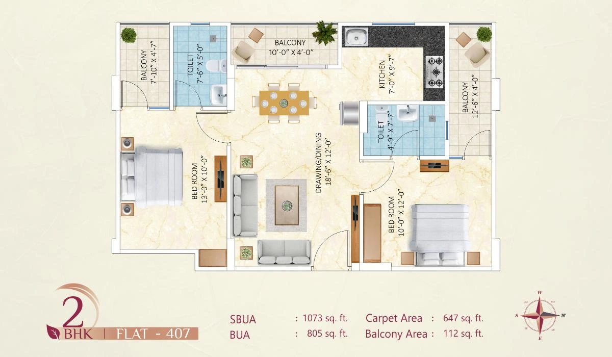 2 BHK Floor Plan