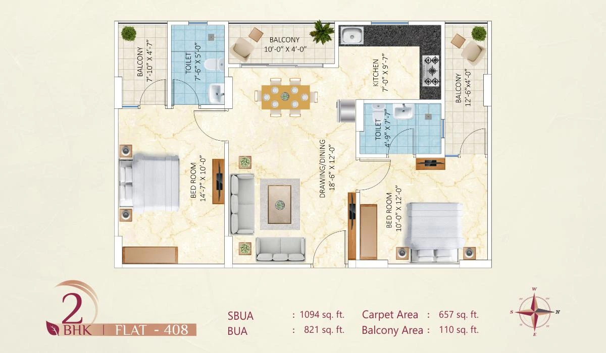 2 BHK Floor Plan