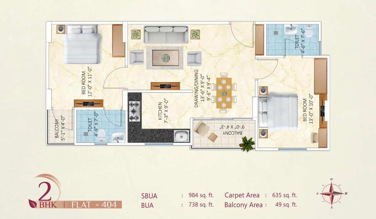 2 BHK Floor Plan